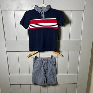 Gymboree Red White Blue Flag Shirt and‎ Chambray Short Set Size 6